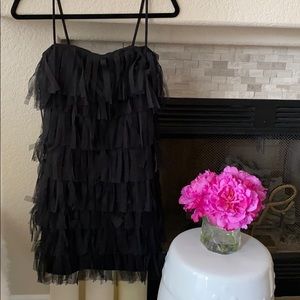 Ann Taylor black fringe party dress strapless 0